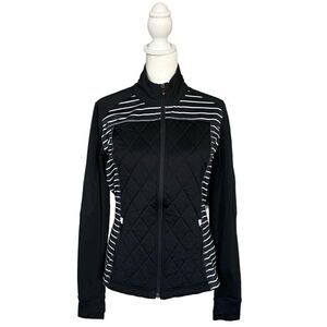 lole Black & White Stripe Quilted Long Sleeve Full Zip Up Jacket Size Small